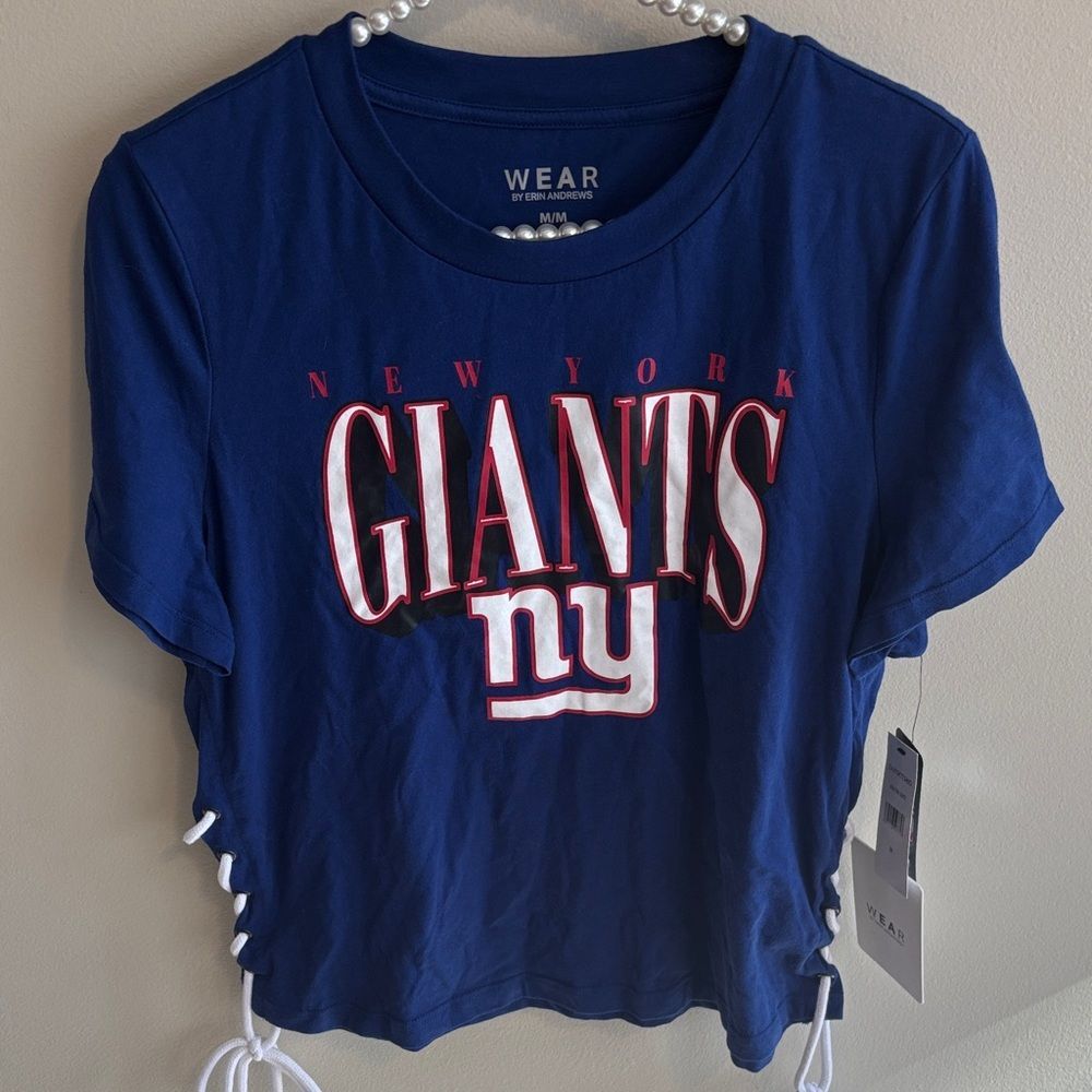 WEAR by Erin Andrews New York Giants Lace Up Side Cropped T-Shirt medium NWT